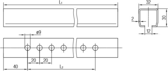 Abmessungen der Conductix-Wampfler C-Spannarme aus dem Programm 230