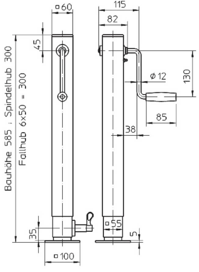 Maßzeichnung Haacon Spindelwinde 1,0t
