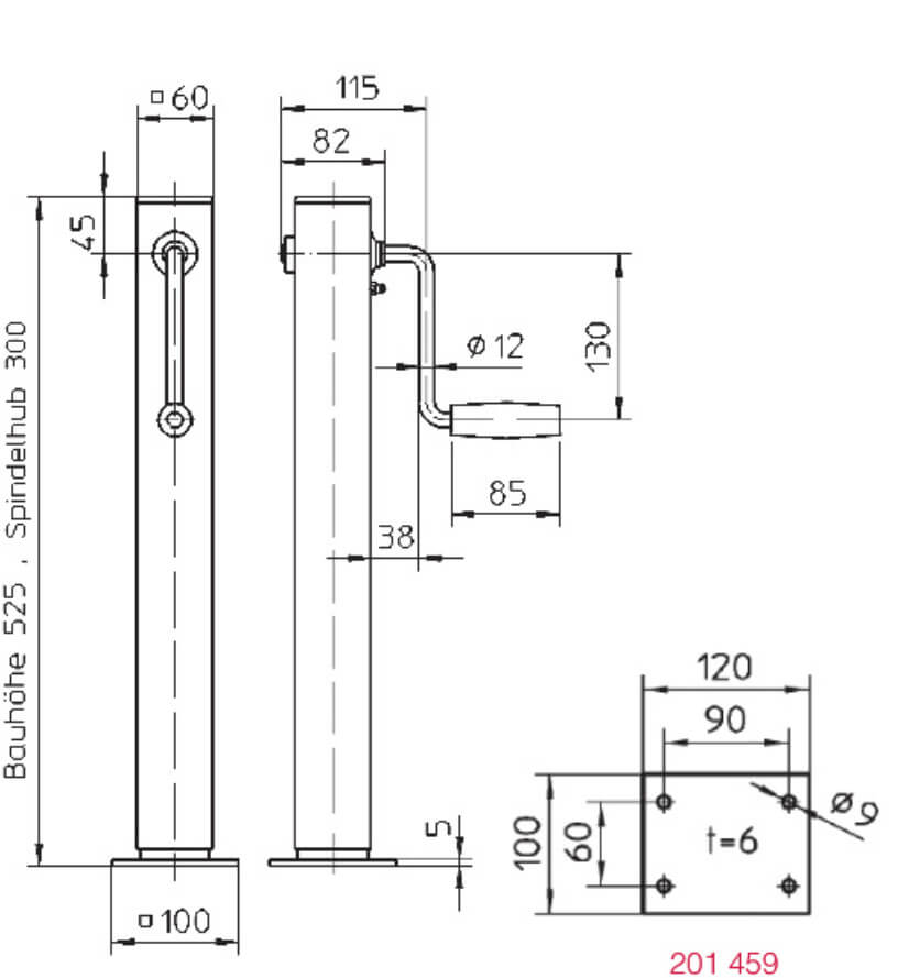 Maßzeichnung Haacon Spindelwinde 1,0t