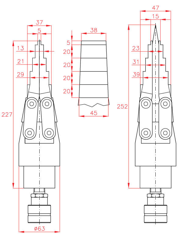 Abmessungen des Hydraulikspreizers CY1501 von Larzep
