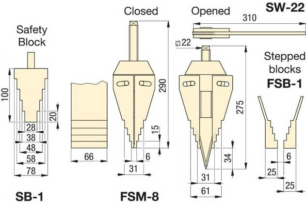 Abmessungen des Hydraulikspreizers FS-M8 von Enerpac