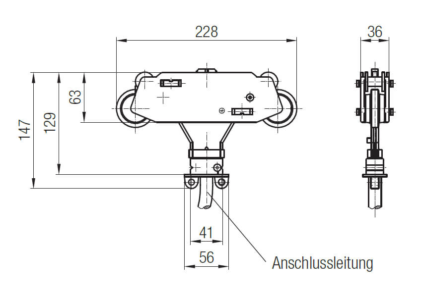 Abmessungen des Stromabnehmers für das Programm 0842
