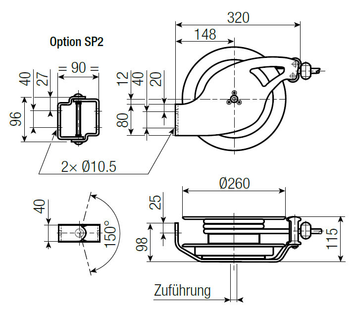 Abmessungen Wampfler Schlauchaufroller T02K