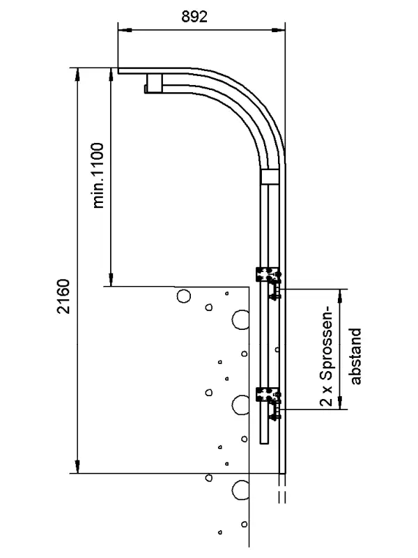 Gebogener Überstieg für Schiene Ansicht 1 Gebogener Überstieg für Schiene Ansicht 2