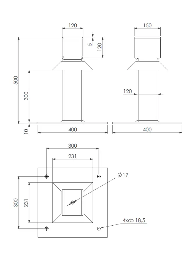 Standard-Stütze verzinkt 500mm Ansicht 2 Standard-Stütze verzinkt 500mm Ansicht 2