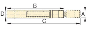Abmessungen des A650 Gewindeverlängerung mit Schlupfverriegelung