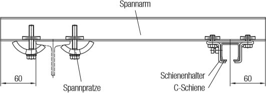 Montage von Spannarmen mittels Spannpratzen