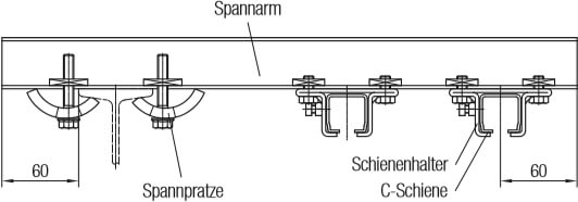 Montage von Spannarmen mittels Spannpratzen