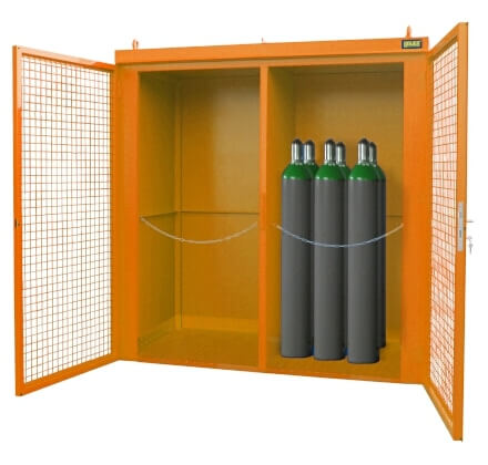 Gasflaschen-Container Typ GFC-B /W M3, lackiert, Gelborange max. Anzahl 45 (Gasflaschen Ø 230 mm)   Artikel-Nr.: BAU-4477-33-1000-1