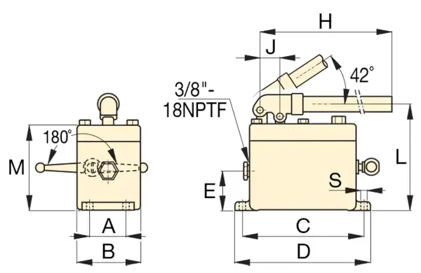 Abmessungen P-Serie, Niederdruckhandpumpen