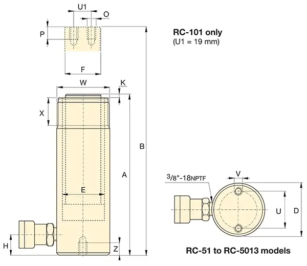Abmessungen Hydraulikzylinder TRIO RC