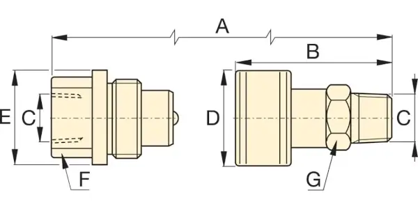 Enerpac T630, Spin-on Kupplungen für Verschraubungsgeräte, Komplett Maßskizze