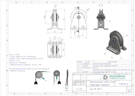 1-405-03-K Seilrolle 100 Kugellager