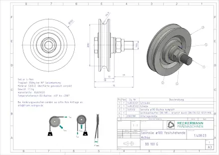 1-408-03 Seilrolle 100 feststehende Achse