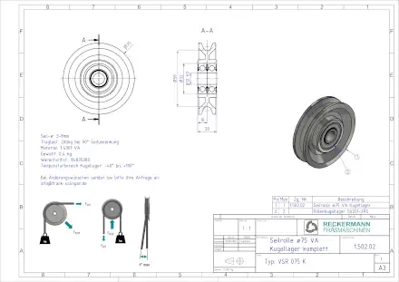 1-502-02 Seilrolle 75 VA Kugellager