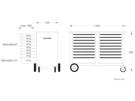 Gedore Rollwerkbank 1506 XL Abmessungen