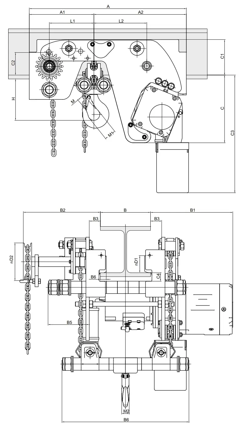 Hadef Druckluftkettenzug 29/06 APH Abmessungen Hadef Druckluftkettenzug 29/06 APH Abmessungen