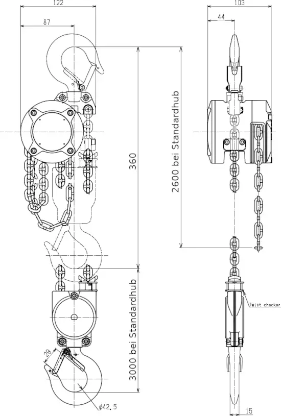 Kito Flaschenzug CX Abmessungen
