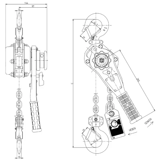 Abmessungen Kito Ratschzug 1000kg