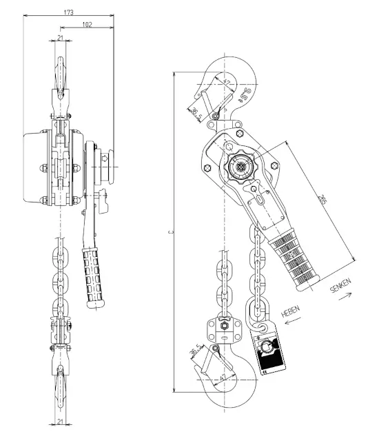 Abmessungen Kito Ratschzug 2500kg
