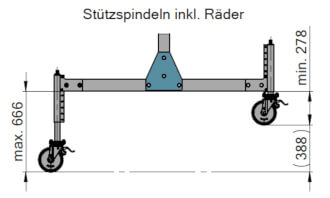 Abmessungen des Wimag Alu-Portalkran Alu-Ruck-Zuck mit Stützspindeln inkl. Räder