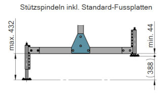 Abmessungen des Wimag Alu-Portalkran Alu-Ruck-Zuck mit  Stützspindeln inkl. Standard-Fußplatten