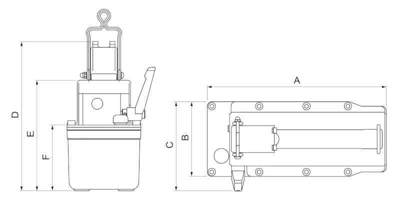 Abmessungen Akku-Hydraulikpumpe PYB