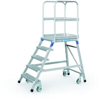 Podesttreppe, fahrbar, einseitig begehbar, mit Stahl-Gitterrost-Stufen und Plattform  Plattformhöhe 1.20 m  Artikel-Nr.: Z41953