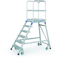 Podesttreppe, fahrbar, einseitig begehbar, mit Stahl-Gitterrost-Stufen und Plattform  Plattformhöhe 1.44 m  Artikel-Nr.: Z41954