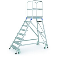 Podesttreppe, fahrbar, einseitig begehbar, mit Stahl-Gitterrost-Stufen und Plattform  Plattformhöhe 1.92 m  Artikel-Nr.: Z41956