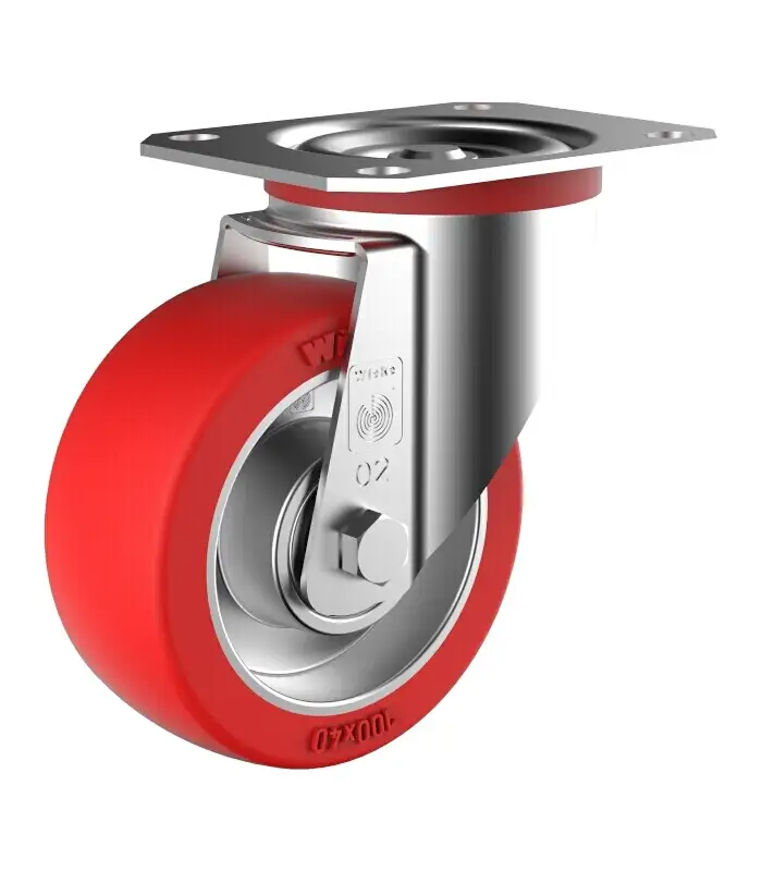 Wicke Redthane 75 Shore A Rolle mit Plattenbefestigung TE Wicke Redthane 75 Shore A Rolle mit Plattenbefestigung TE 1248 100 mm