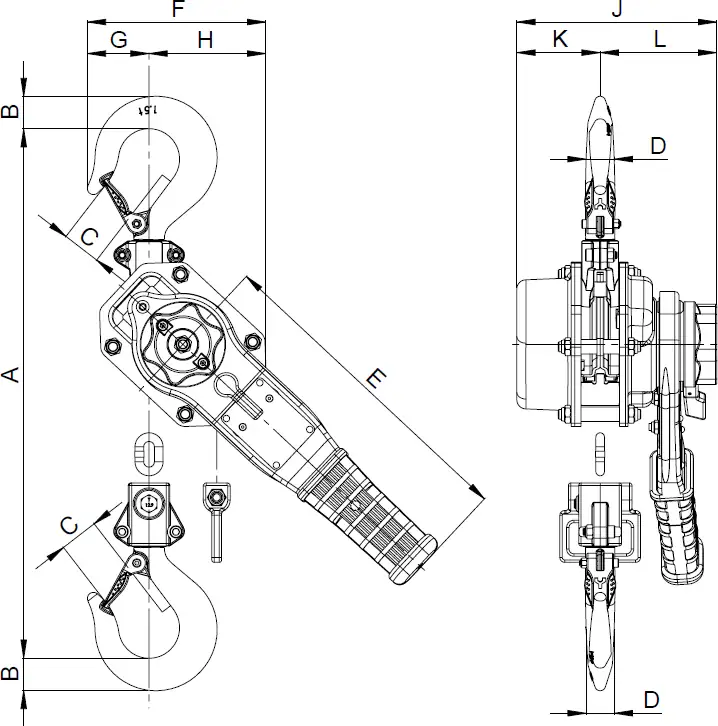 Hebelzug UNOplus A 750-3000 kg Skizze