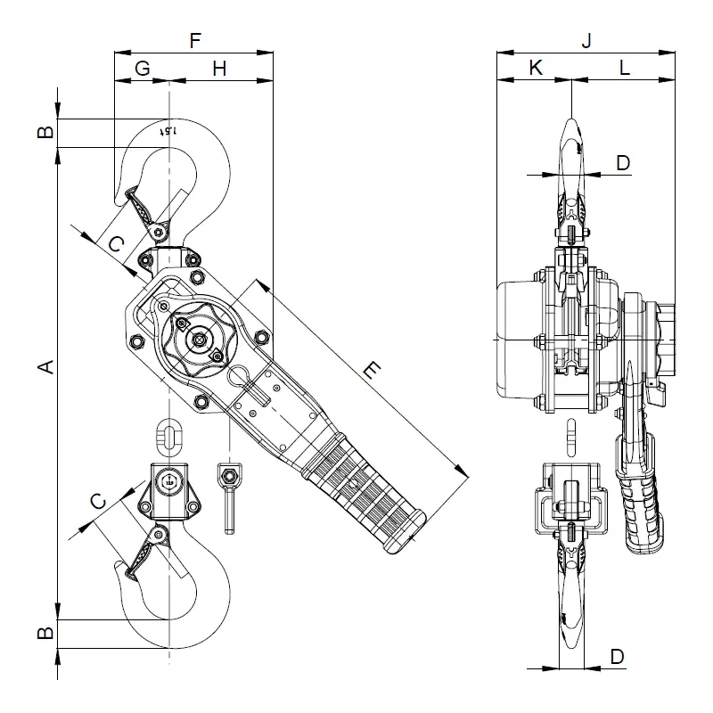 Hebelzug UNOplus A 750–3000 kg Skizze
