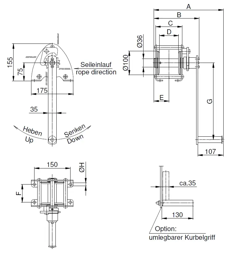 Yale Pfaff Handseilwinde SW-K-LB Abmessungen Yale Pfaff Handseilwinde SW-K-LB Abmessungen