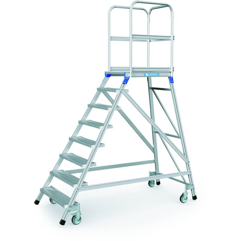Podesttreppe, fahrbar, einseitig begehbar, mit Leichtmetall-Stufen und Plattform Nr. 41976 Ansicht 2